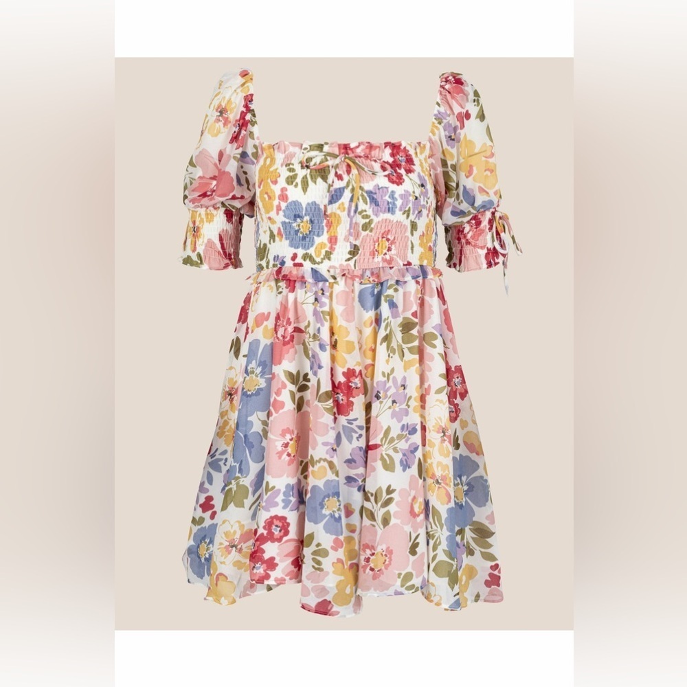 NWT En Saison Constantia Jilly Floral Smocked Dress Short Sleeve Sz Large
